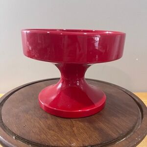 Vtg Haeger‎ Red Crackle Glaze Pedestal Bowl MCM Ceramic Compote Dish USA 1960s